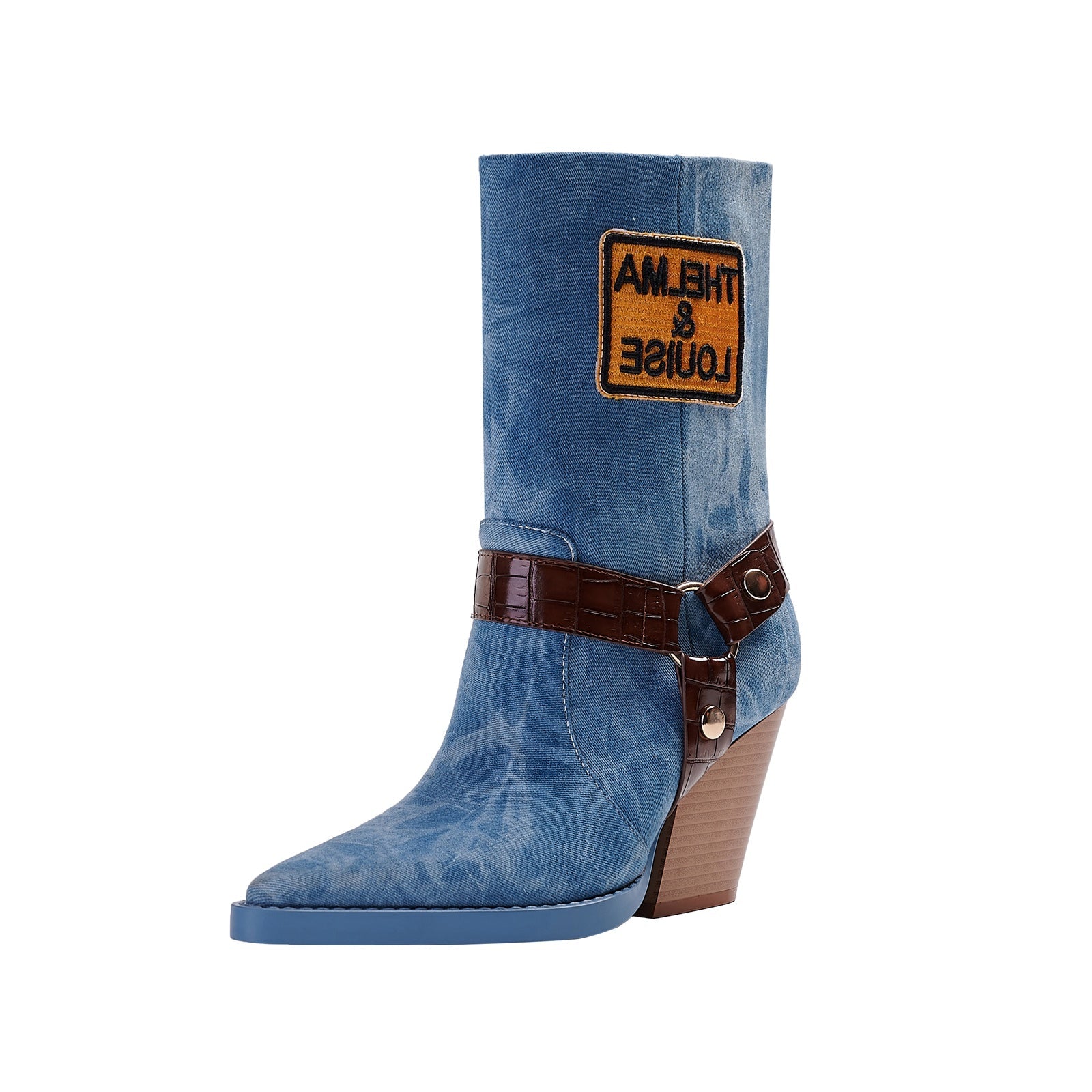 Blue Denim Mid Calf Boots-2