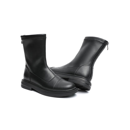 British Mid-Calf Black Leather Boots-2