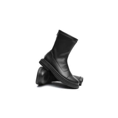 British Mid-Calf Black Leather Boots-4