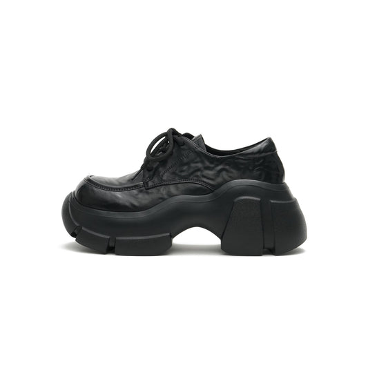 Chunky Heel Platform Lace-Up Leather Shoes-0
