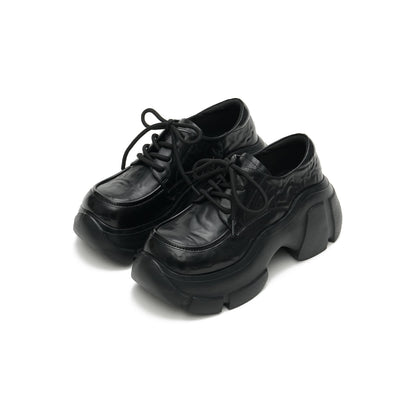 Chunky Heel Platform Lace-Up Leather Shoes-1