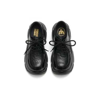 Chunky Heel Platform Lace-Up Leather Shoes-4