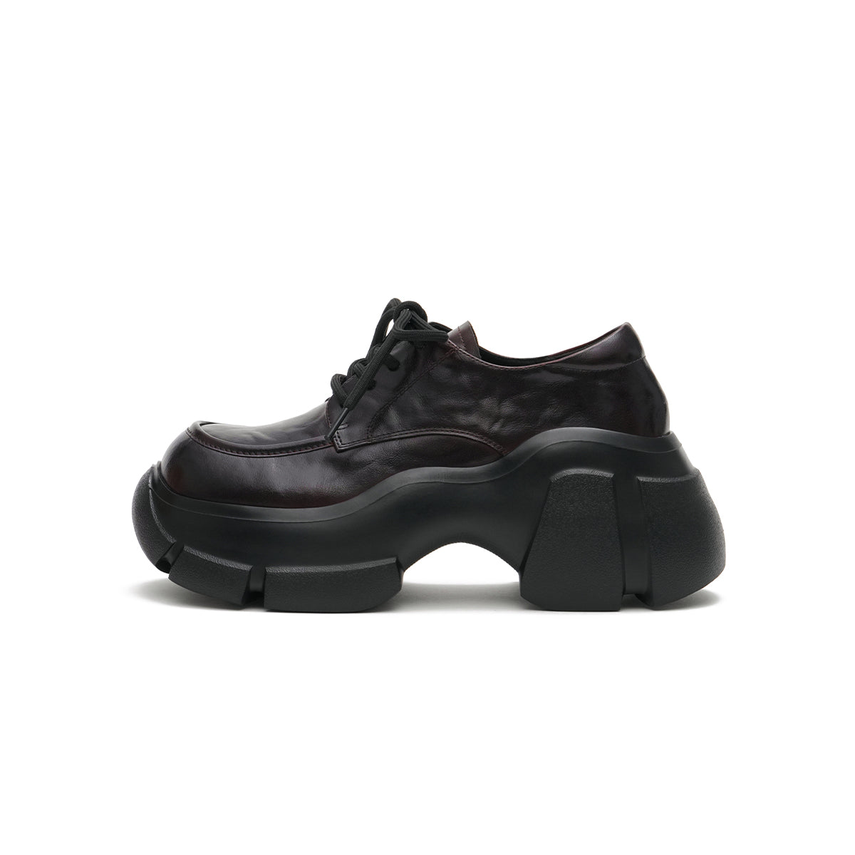 Chunky Heel Platform Lace-Up Leather Shoes-5