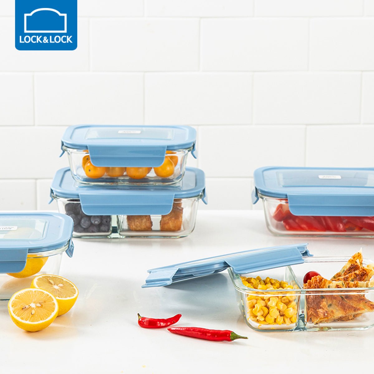 Classic 5pcs Microwave Oven Safe Blue Glass Container Set 3.58L - Your Trusted Food Storage Solution