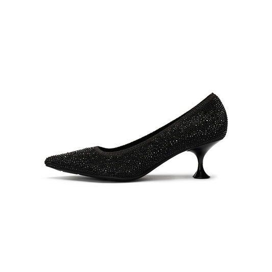 Cocktail Pointed Toe Rhinestone Kitten Heels-0