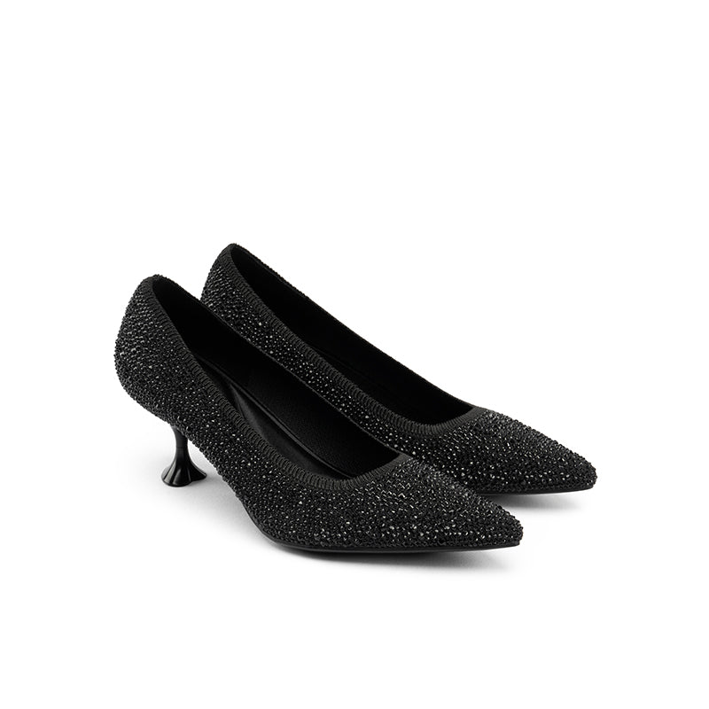 Cocktail Pointed Toe Rhinestone Kitten Heels-1