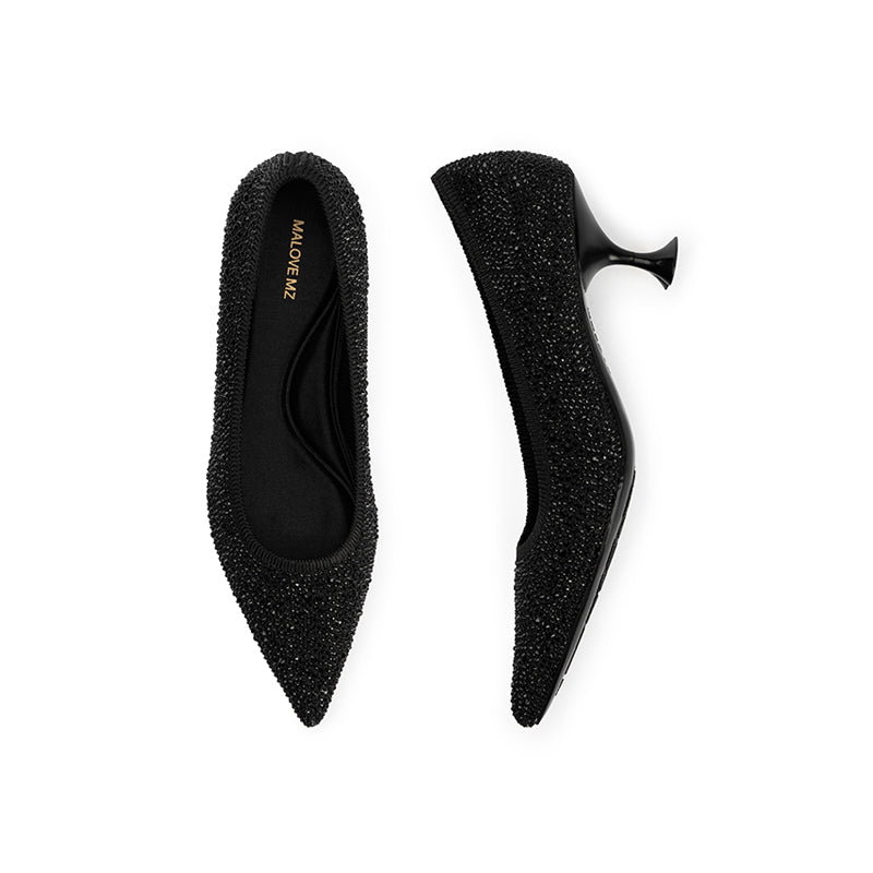 Cocktail Pointed Toe Rhinestone Kitten Heels-2