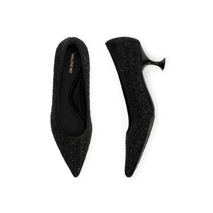 Cocktail Pointed Toe Rhinestone Kitten Heels-2