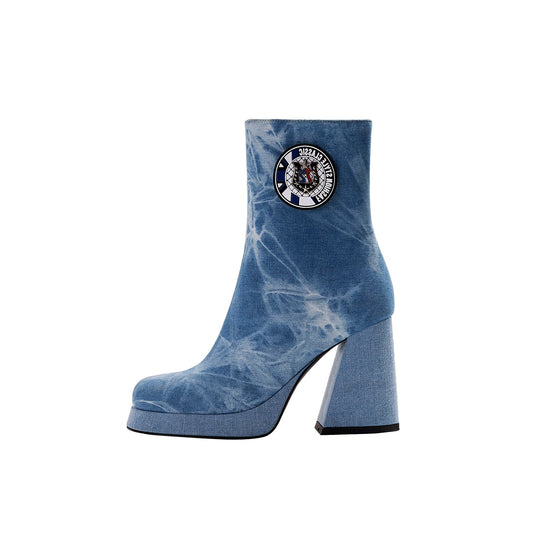 Comfortable Side Zip Denim Ankle Boots-0