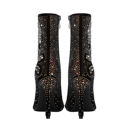 Crystal Encrusted Skull and Bones Black Ankle Boots-4