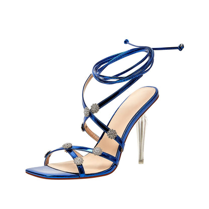 Dazzling Snowflakes Open Toe Strappy Ankle Wrap Sandals-1