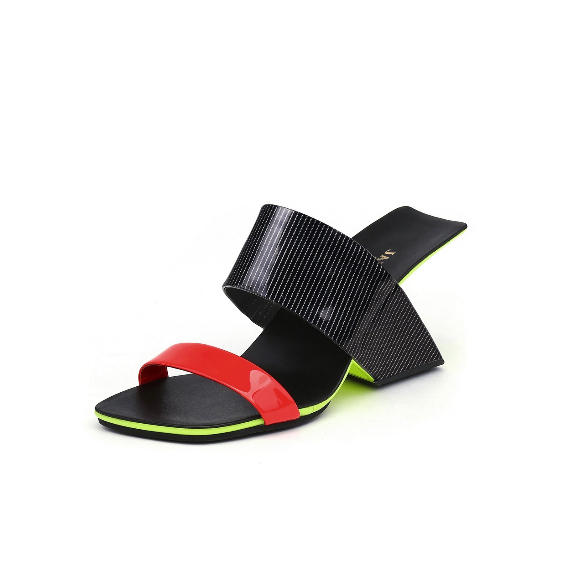 Double Strap Textured Slip On with Hollow Heels-1