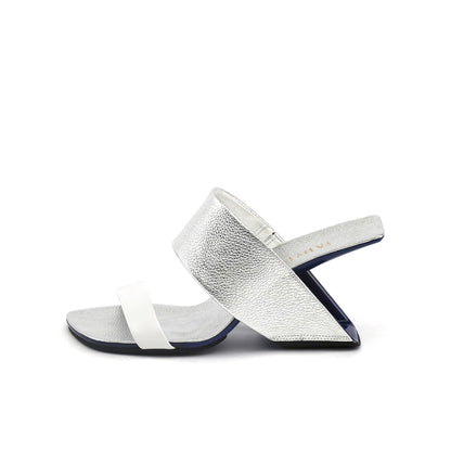 Double Strap Textured Slip On with Hollow Heels-5