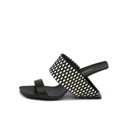 Double Strap Textured Slip On with Hollow Heels-6