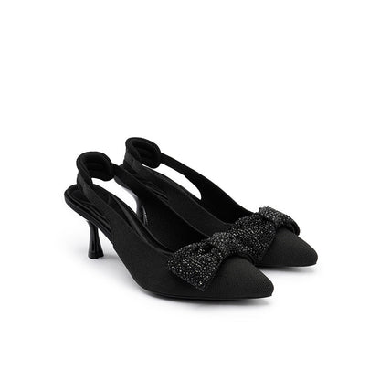 Embellished Bow Pointed Toe Slingback Kitten Heels-2