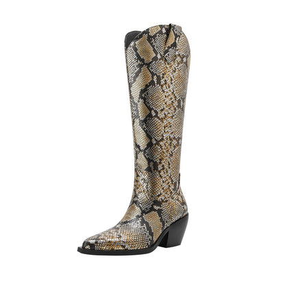 Faux Python Snakeskin Knee High Boots-1