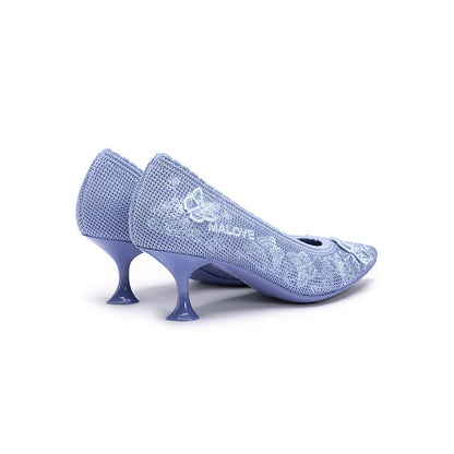 Floral Butterfly Pointed Toe Kitten Heels-3