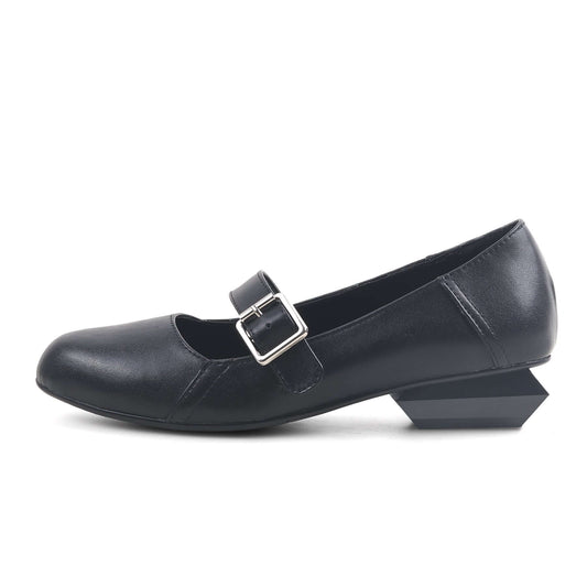 Casual Fringed Black Leather Mary Jane Shoes-0