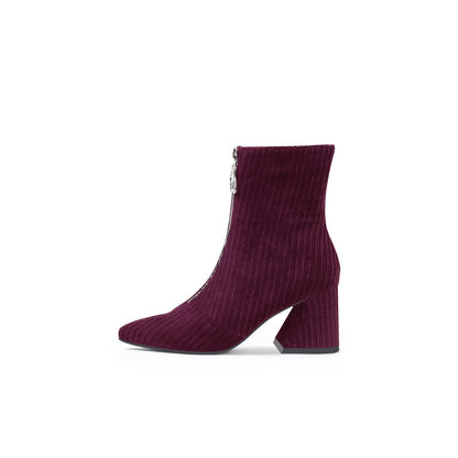 Front Zip Corduroy Ankle Boots-5