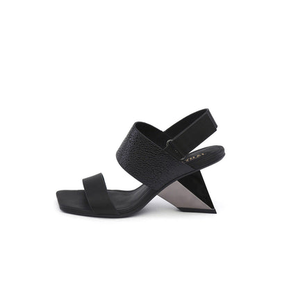 Geometic Heel Fusion Strap Slingback Sandals-0