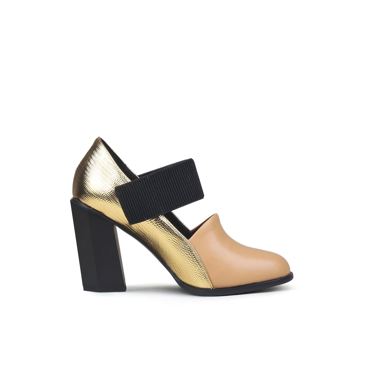 Gold Tone Apricot Block Heel Pumps-2
