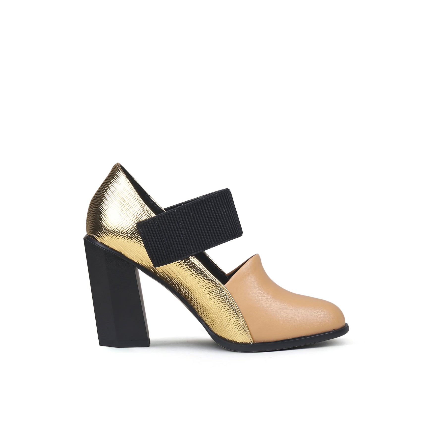 Gold Tone Apricot Block Heel Pumps-2