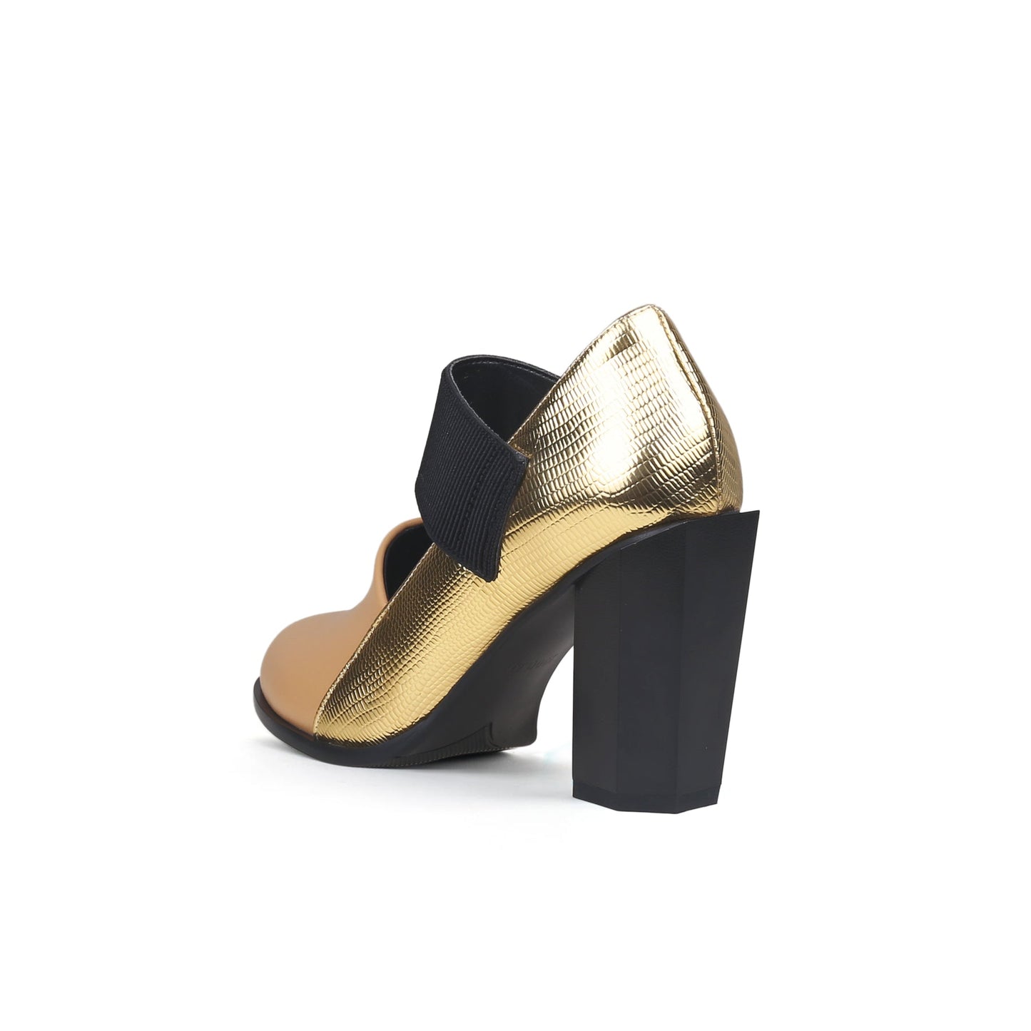 Gold Tone Apricot Block Heel Pumps-3