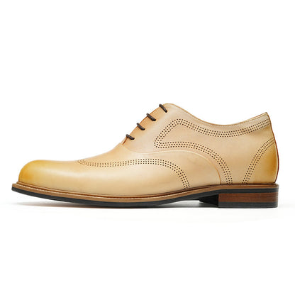Hand-Finished Beige Calfskin Wingtip Oxford Shoes for Men-0