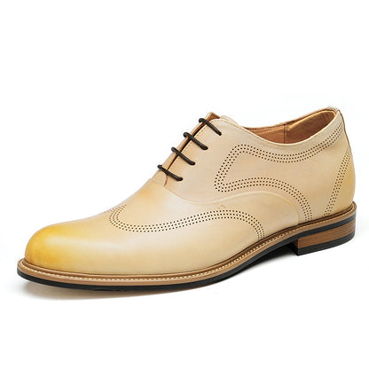 Hand-Finished Beige Calfskin Wingtip Oxford Shoes for Men-1