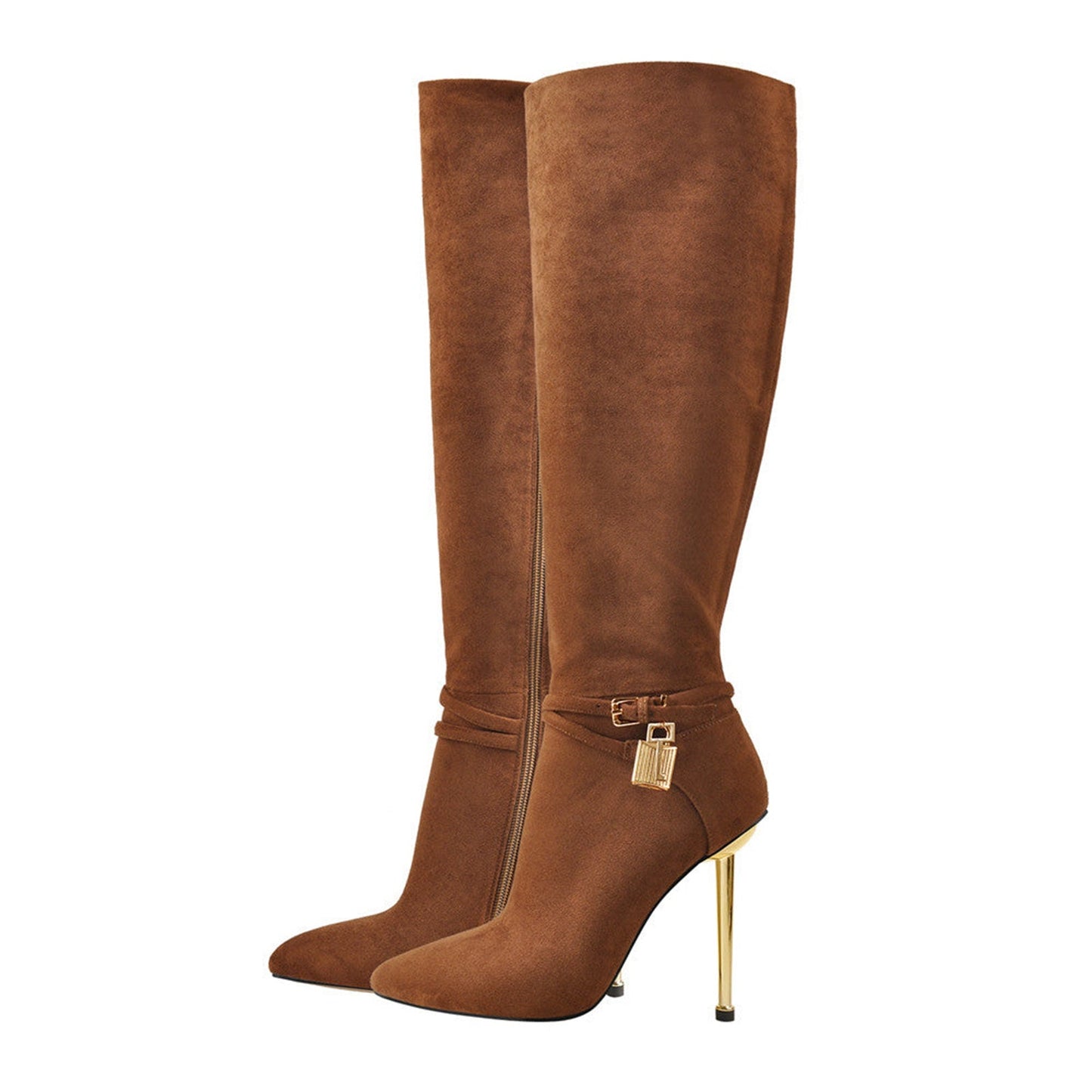 Lavish Brown Suede Pointed Toe Knee High Boots-2