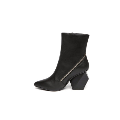 Leather Ankle Boots with Slanted Zipper-0