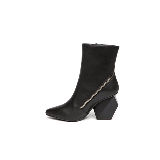 Leather Ankle Boots with Slanted Zipper-0