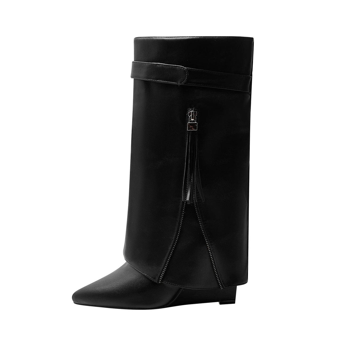 Leather Foldover Slouchy Knee High Boots-1