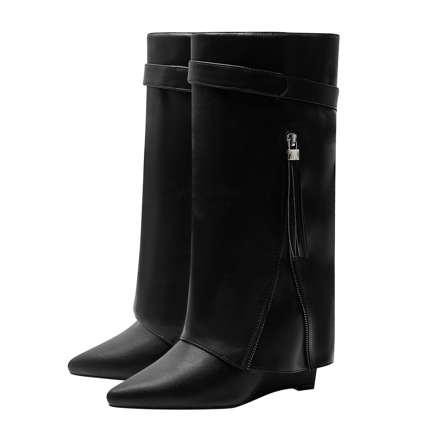 Leather Foldover Slouchy Knee High Boots-3