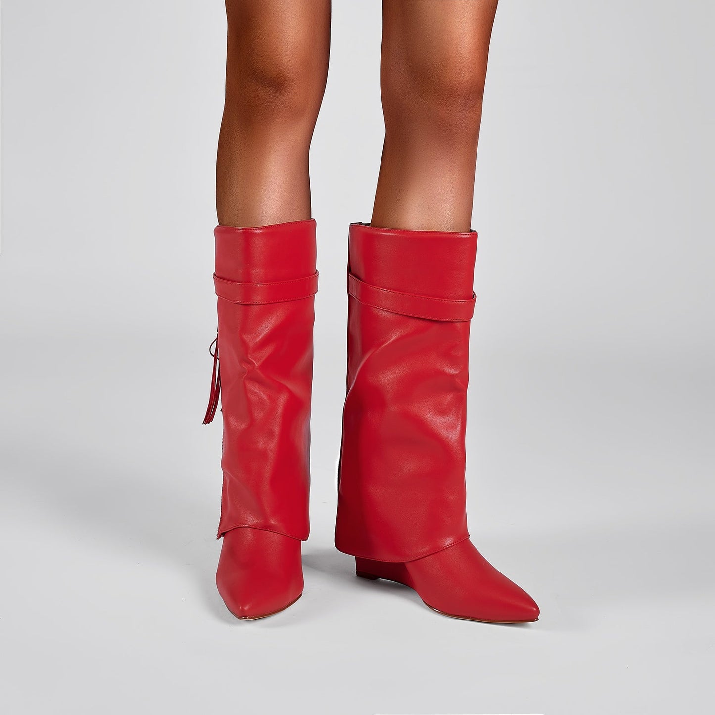 Leather Foldover Slouchy Knee High Boots-5