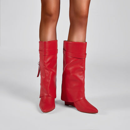 Leather Foldover Slouchy Knee High Boots-5