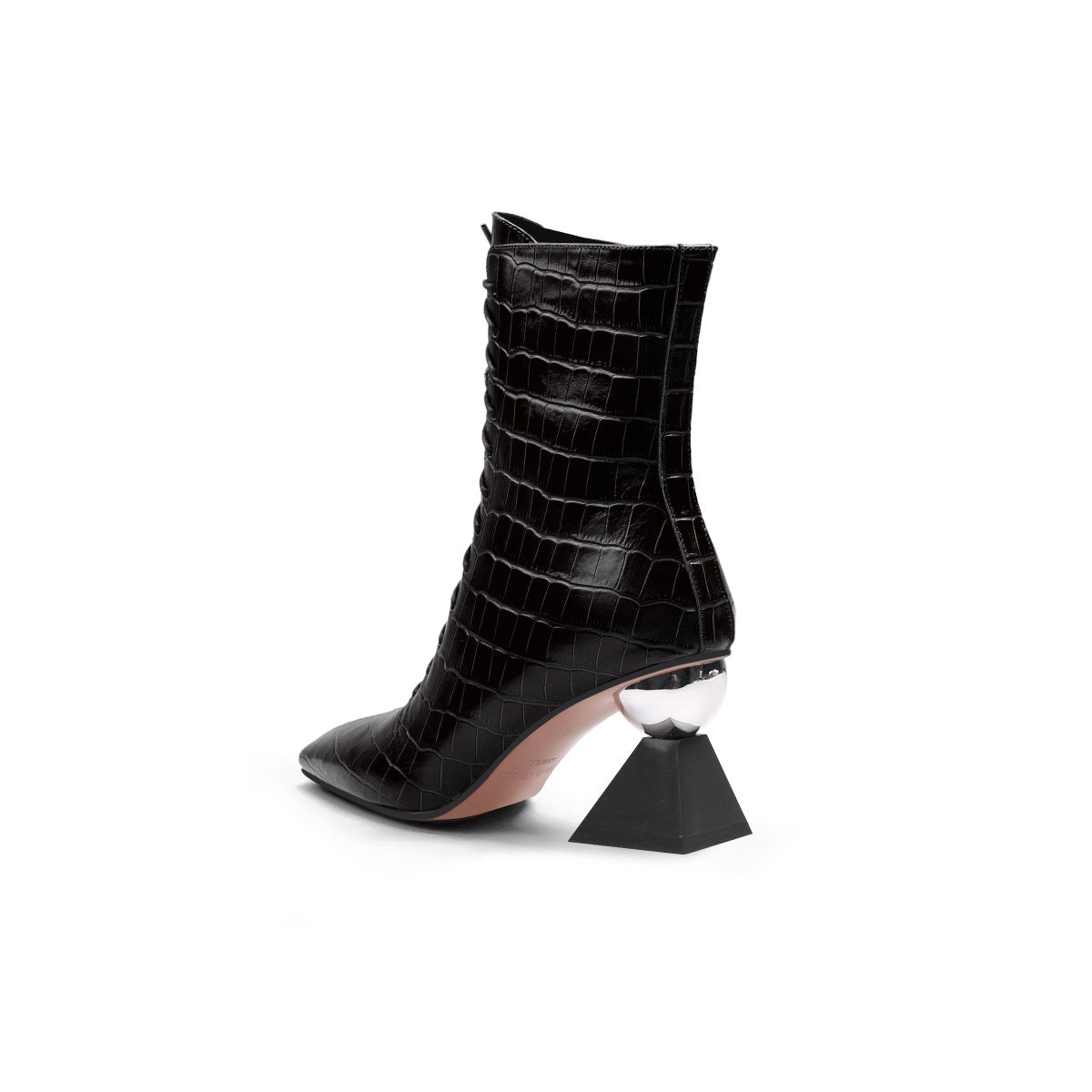 Textured Leather Lace Up Ankle Boots with Glass Heels-3