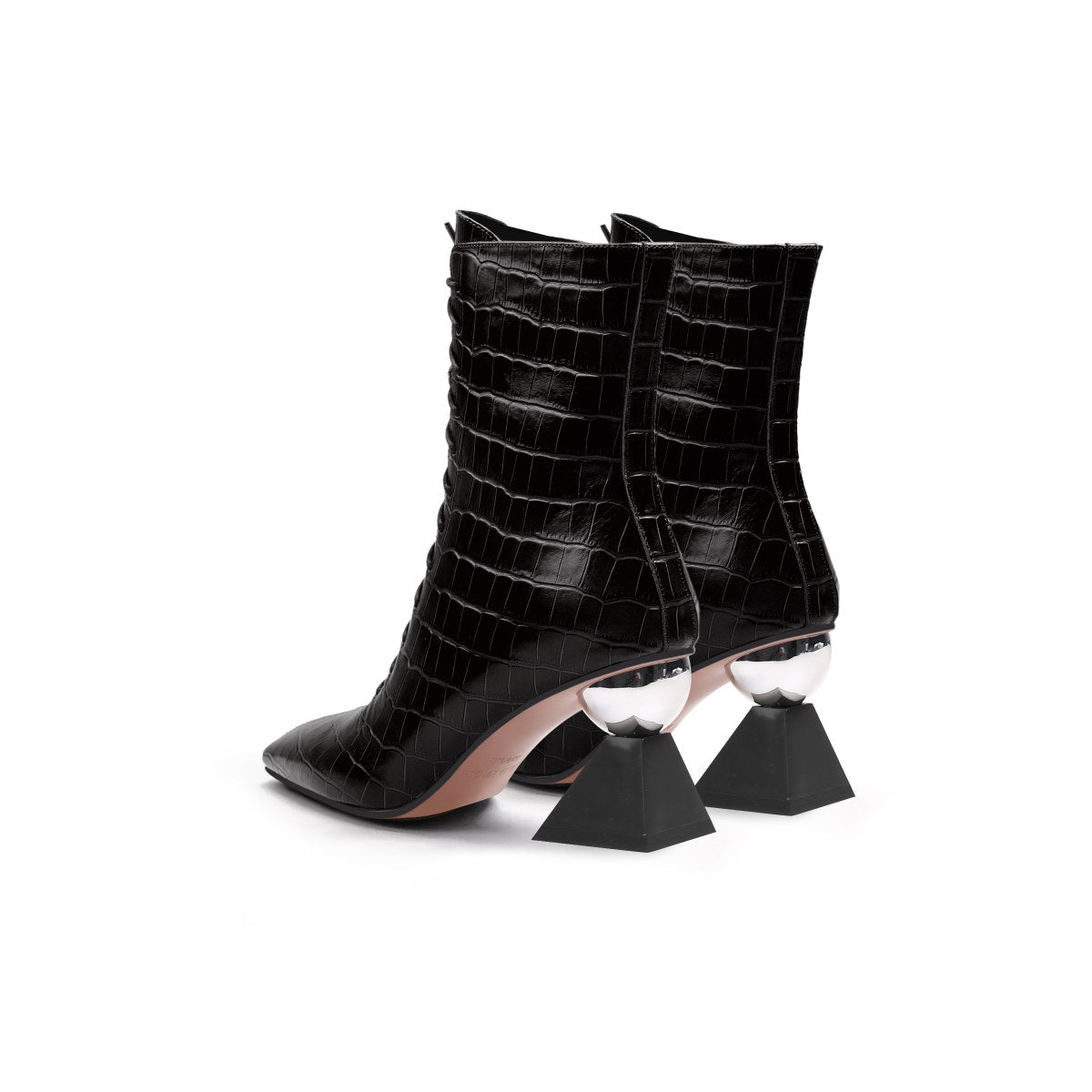 Textured Leather Lace Up Ankle Boots with Glass Heels-4