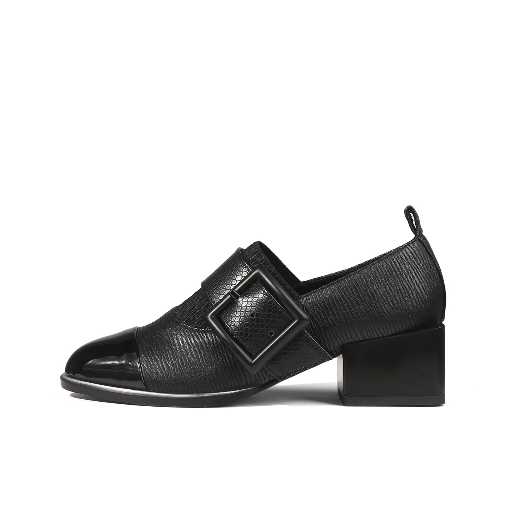 Leather Loafers with Mid-Length Block Heel Pumps-0