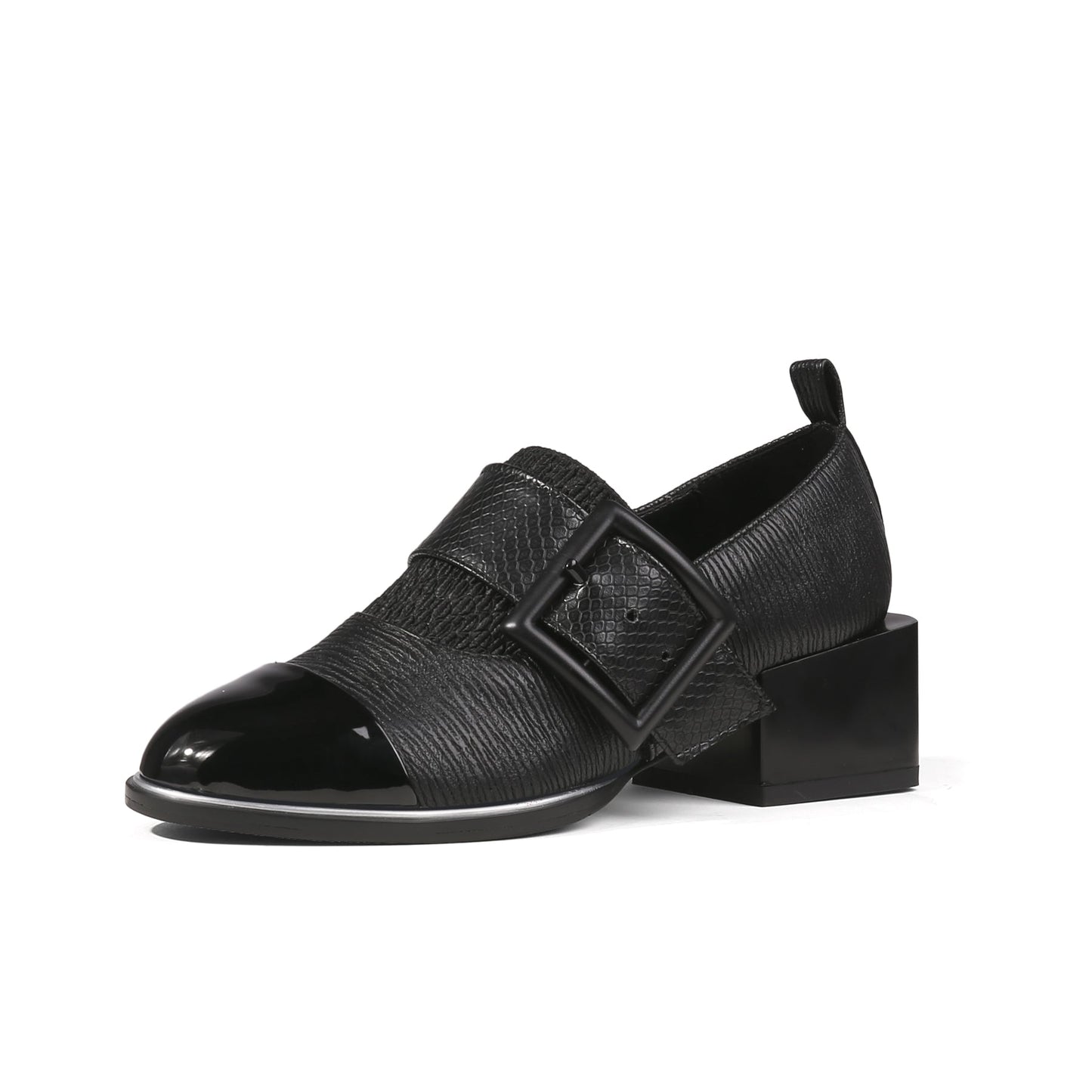 Leather Loafers with Mid-Length Block Heel Pumps-1