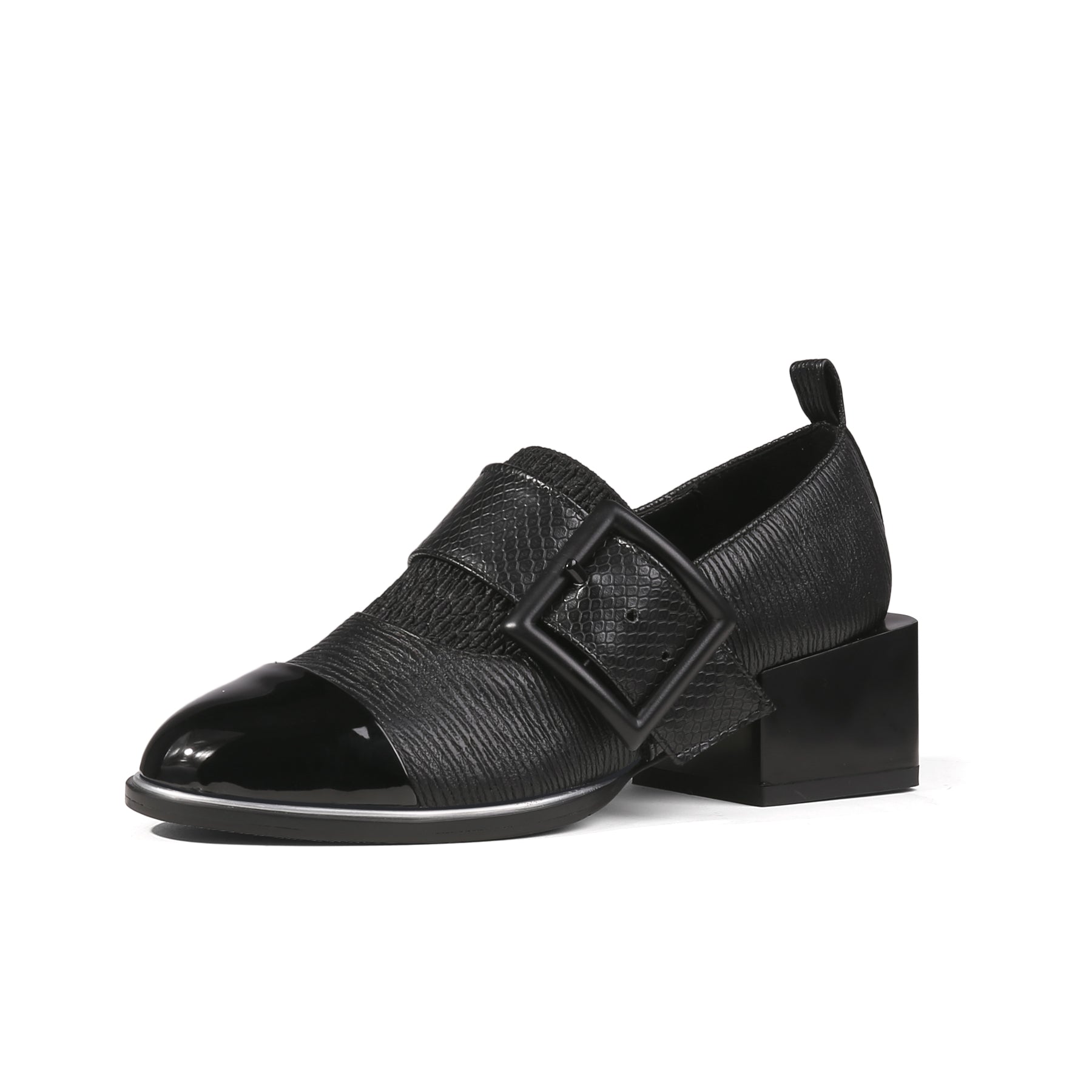 Leather Loafers with Mid-Length Block Heel Pumps-1