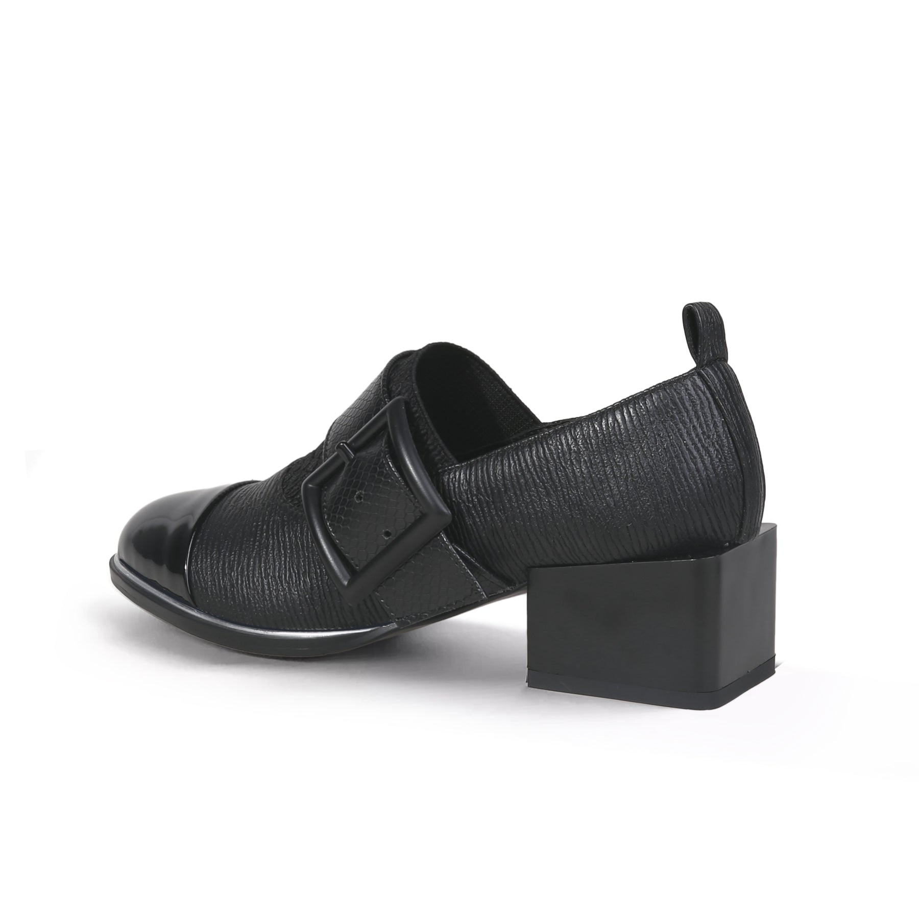 Leather Loafers with Mid-Length Block Heel Pumps-3