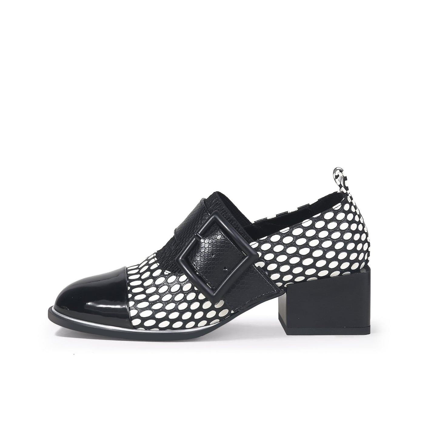 Leather Loafers with Mid-Length Block Heel Pumps-5