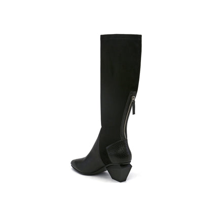 Leather Patchwork Slim Knee High Boots-3