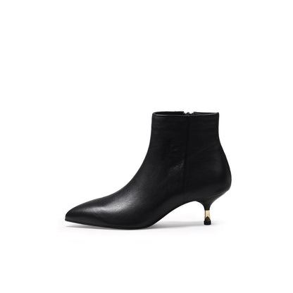 Low Ankle Leather Boots with Metallic Heels-0