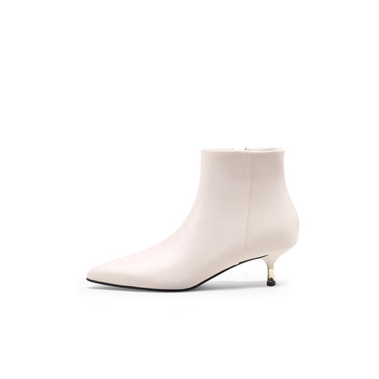 Low Ankle Leather Boots with Metallic Heels-5