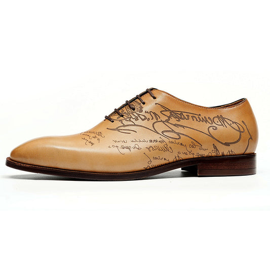 Men’s Calfskin Elite Oxford Shoes with Artistic Script Engraving-0