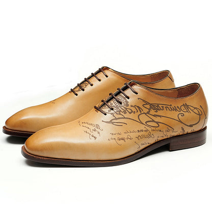 Men’s Calfskin Elite Oxford Shoes with Artistic Script Engraving-3