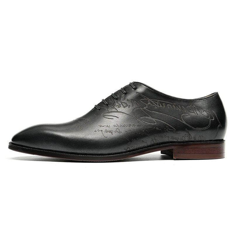 Men’s Calfskin Elite Oxford Shoes with Artistic Script Engraving-5