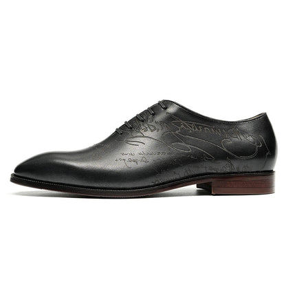 Men’s Calfskin Elite Oxford Shoes with Artistic Script Engraving-5